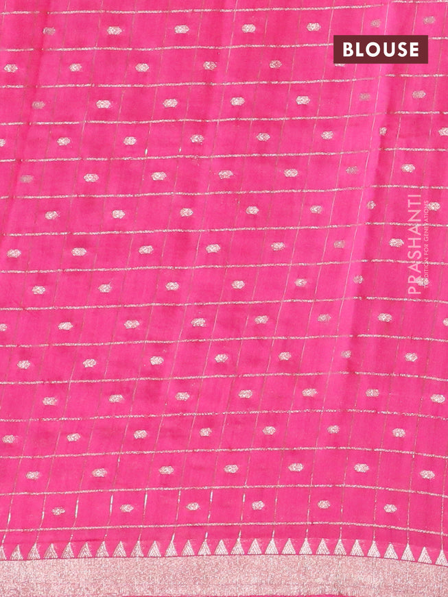 Semi chanderi saree pink and peacock blue with allover zari checks & buttas and zari woven & gotapatti lace work border