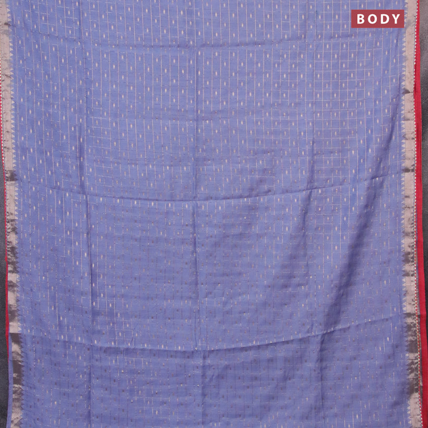 Semi chanderi saree bluish grey and red with allover zari checks & buttas and zari woven & gotapatti lace work border