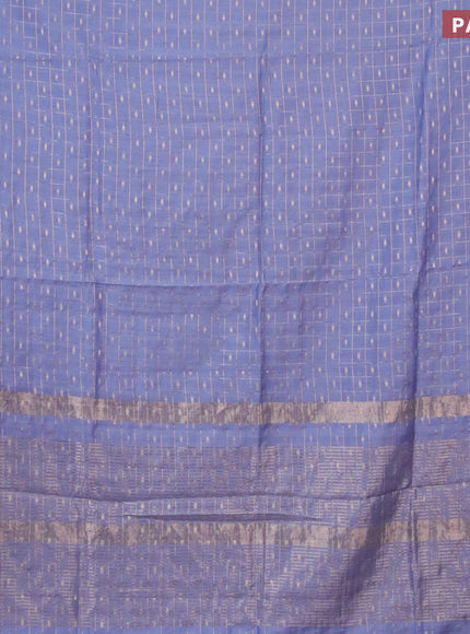 Semi chanderi saree bluish grey and red with allover zari checks & buttas and zari woven & gotapatti lace work border