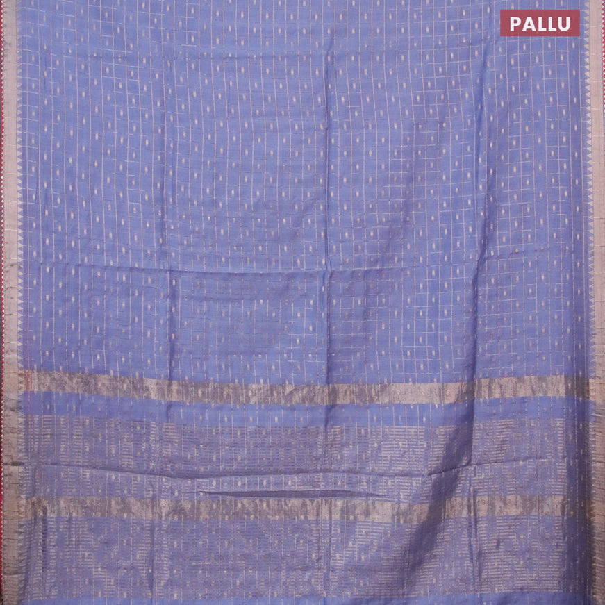 Semi chanderi saree bluish grey and red with allover zari checks & buttas and zari woven & gotapatti lace work border