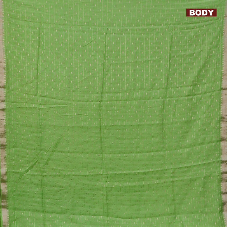 Semi chanderi saree light green and red with allover zari checks & buttas and zari woven & gotapatti lace work border