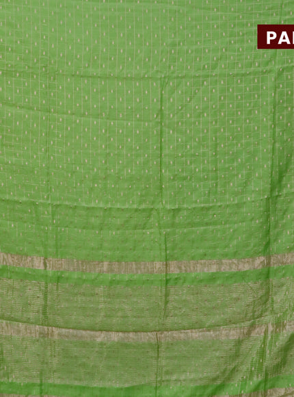 Semi chanderi saree light green and red with allover zari checks & buttas and zari woven & gotapatti lace work border