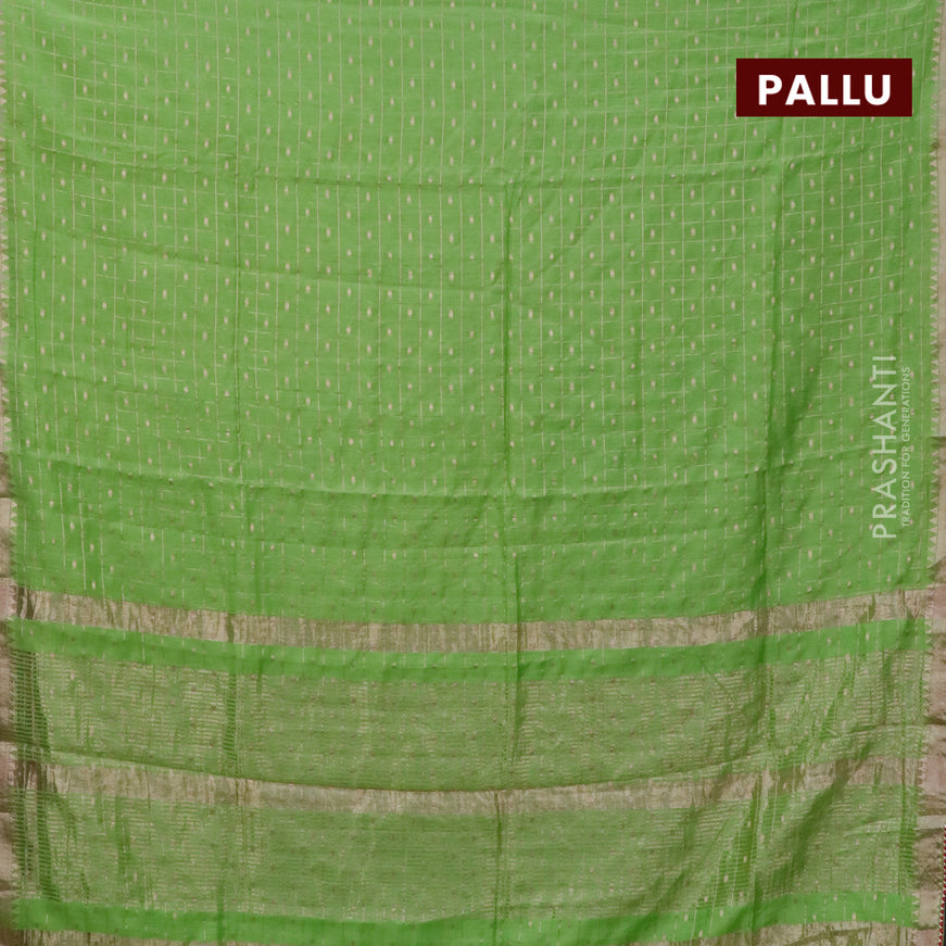 Semi chanderi saree light green and red with allover zari checks & buttas and zari woven & gotapatti lace work border