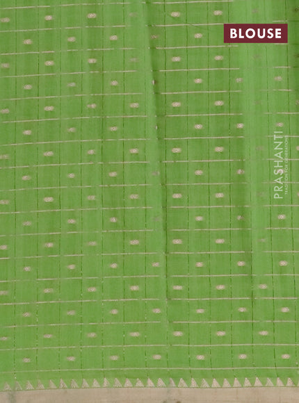 Semi chanderi saree light green and red with allover zari checks & buttas and zari woven & gotapatti lace work border