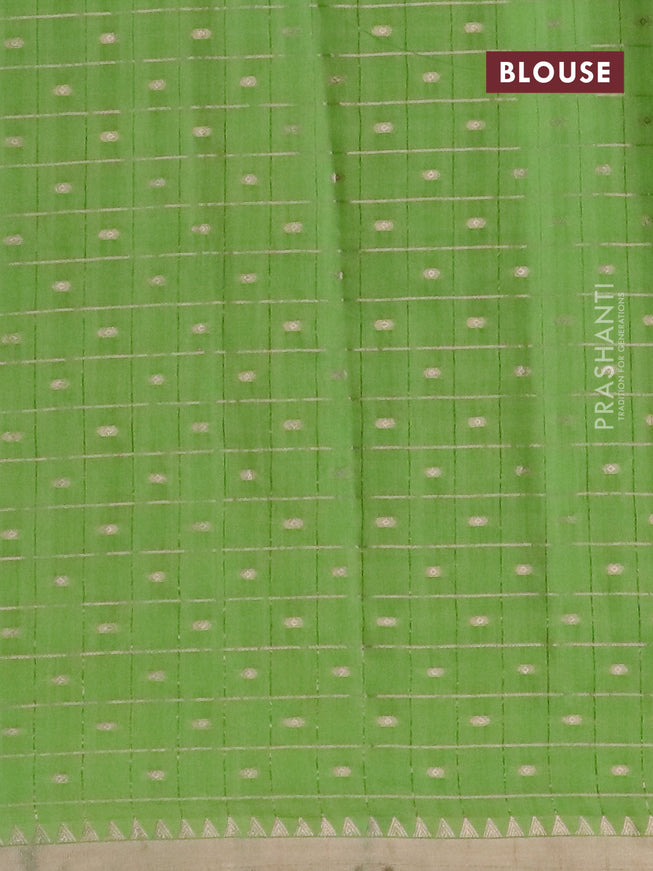 Semi chanderi saree light green and red with allover zari checks & buttas and zari woven & gotapatti lace work border