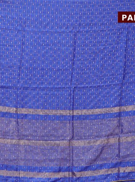 Semi chanderi saree blue and mustard yellow with allover zari checks & buttas and zari woven & gotapatti lace work border