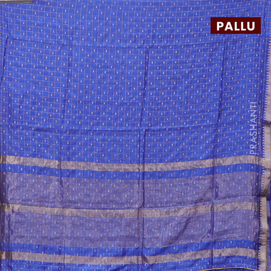 Semi chanderi saree blue and mustard yellow with allover zari checks & buttas and zari woven & gotapatti lace work border