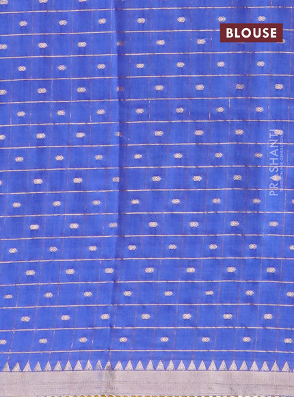 Semi chanderi saree blue and mustard yellow with allover zari checks & buttas and zari woven & gotapatti lace work border