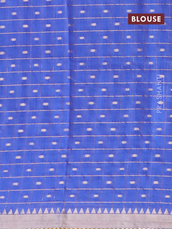 Semi chanderi saree blue and mustard yellow with allover zari checks & buttas and zari woven & gotapatti lace work border