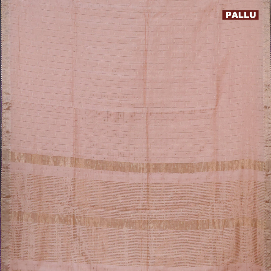 Semi chanderi saree peach shade and lavender shade with allover zari checks & buttas and zari woven & gotapatti lace work border