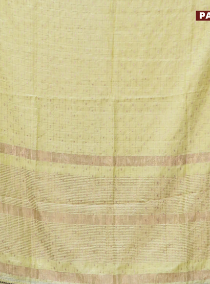 Semi chanderi saree pale yellow and dark blue with allover zari checks & buttas and zari woven & gotapatti lace work border