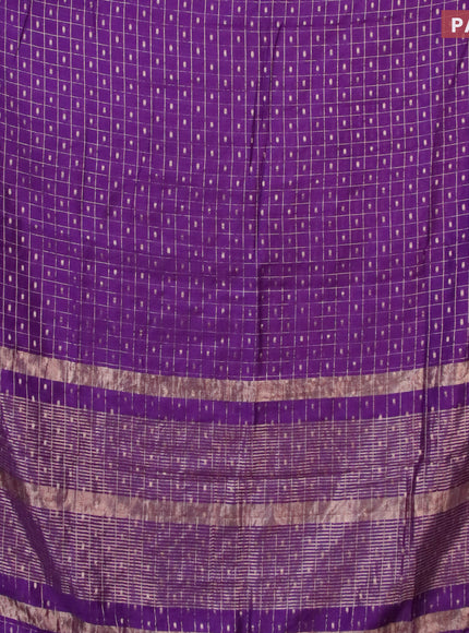 Semi chanderi saree deep violet and teal blue with allover zari checks & buttas and zari woven & gotapatti lace work border