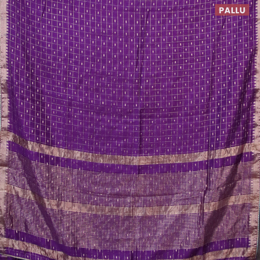 Semi chanderi saree deep violet and teal blue with allover zari checks & buttas and zari woven & gotapatti lace work border