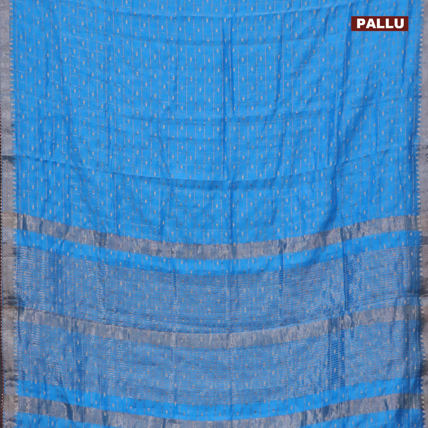 Semi chanderi saree light blue and pink with allover zari checks & buttas and zari woven & gotapatti lace work border