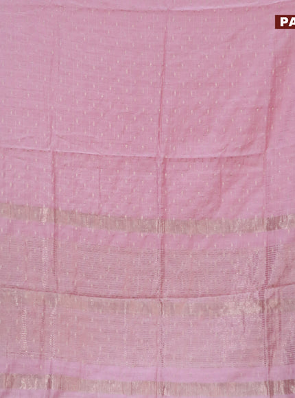 Semi chanderi saree pastel pink and green with allover zari checks & buttas and zari woven & gotapatti lace work border