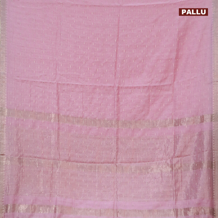 Semi chanderi saree pastel pink and green with allover zari checks & buttas and zari woven & gotapatti lace work border