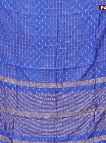 Semi chanderi saree blue and mustard yellow with allover zari checks & buttas and zari woven & gotapatti lace work border