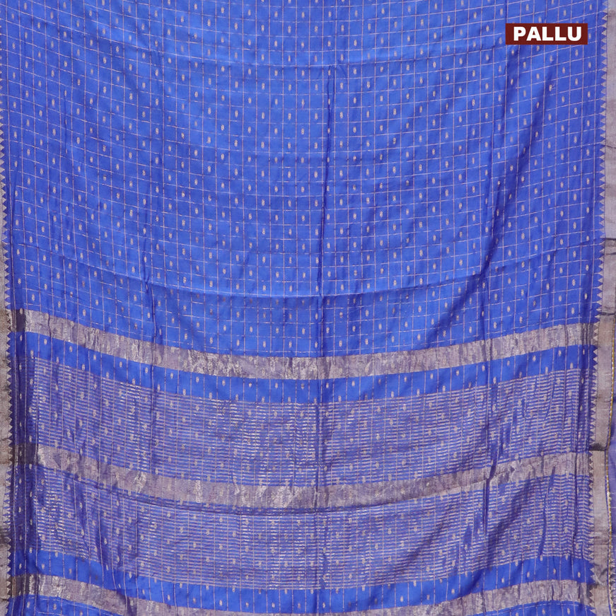 Semi chanderi saree blue and mustard yellow with allover zari checks & buttas and zari woven & gotapatti lace work border