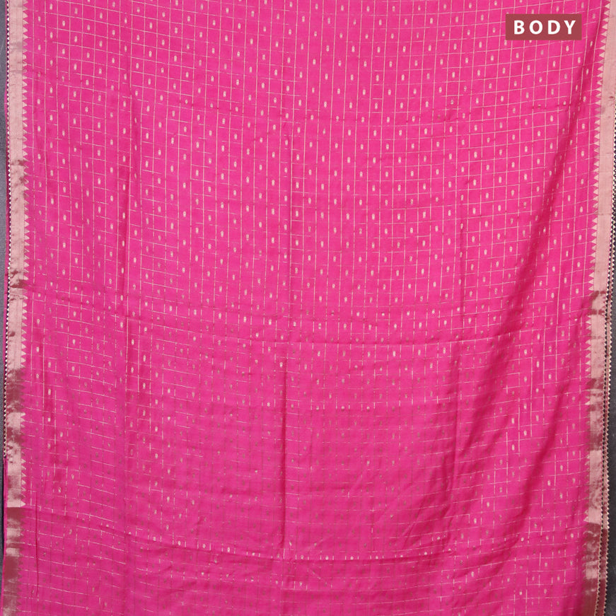 Semi chanderi saree pink and dark blue with allover zari checks & buttas and zari woven & gotapatti lace work border