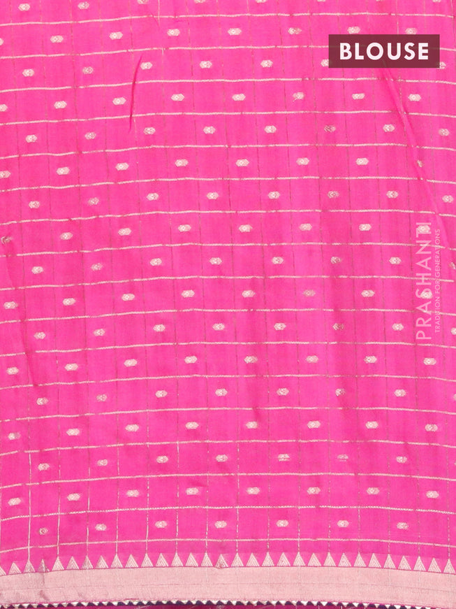 Semi chanderi saree pink and dark blue with allover zari checks & buttas and zari woven & gotapatti lace work border