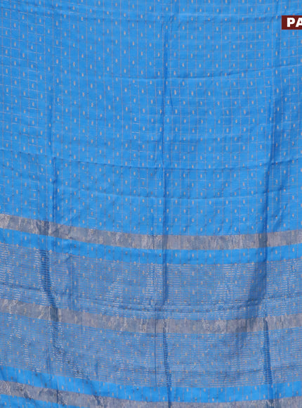 Semi chanderi saree light blue and purple with allover zari checks & buttas and zari woven & gotapatti lace work border