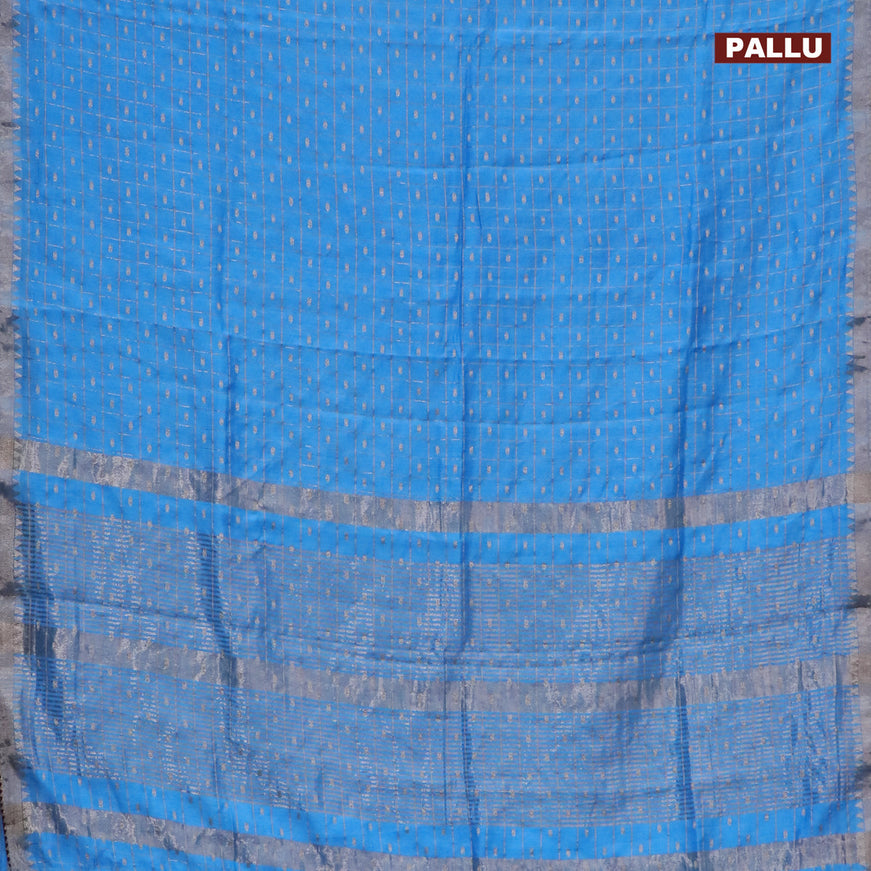 Semi chanderi saree light blue and purple with allover zari checks & buttas and zari woven & gotapatti lace work border