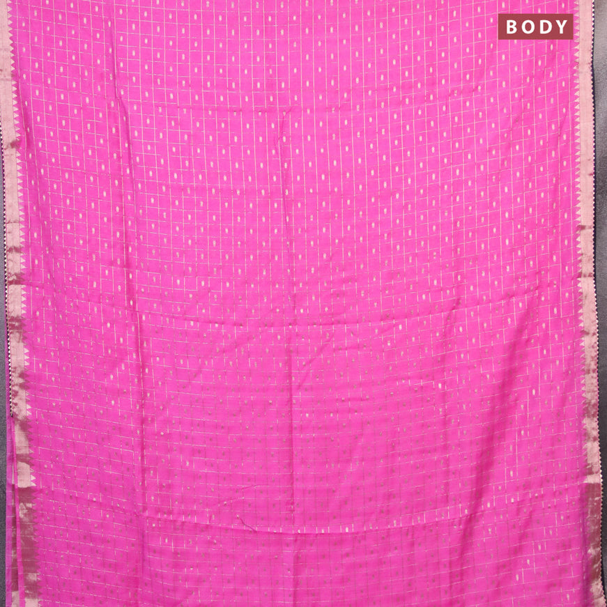 Semi chanderi saree pink and dark blue with allover zari checks & buttas and zari woven & gotapatti lace work border