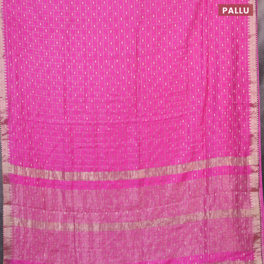 Semi chanderi saree pink and dark blue with allover zari checks & buttas and zari woven & gotapatti lace work border