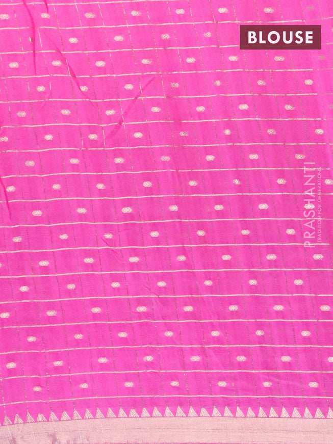 Semi chanderi saree pink and dark blue with allover zari checks & buttas and zari woven & gotapatti lace work border