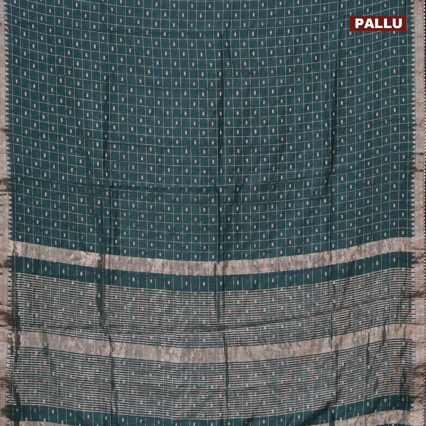 Semi chanderi saree green and maroon with allover zari checks & buttas and zari woven & gotapatti lace work border