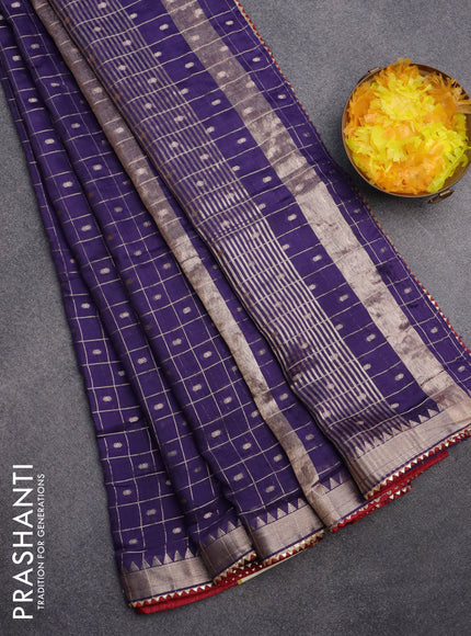 Semi chanderi saree deep violet and maroon with allover zari checks & buttas and zari woven & gotapatti lace work border