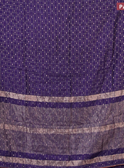 Semi chanderi saree deep violet and maroon with allover zari checks & buttas and zari woven & gotapatti lace work border