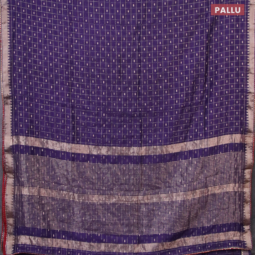 Semi chanderi saree deep violet and maroon with allover zari checks & buttas and zari woven & gotapatti lace work border