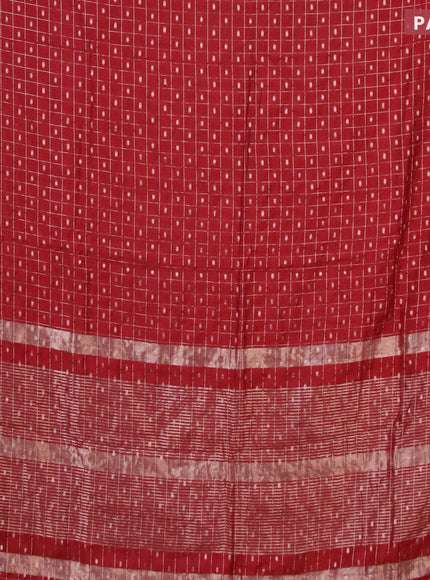 Semi chanderi saree maroon and black with allover zari checks & buttas and zari woven & gotapatti lace work border