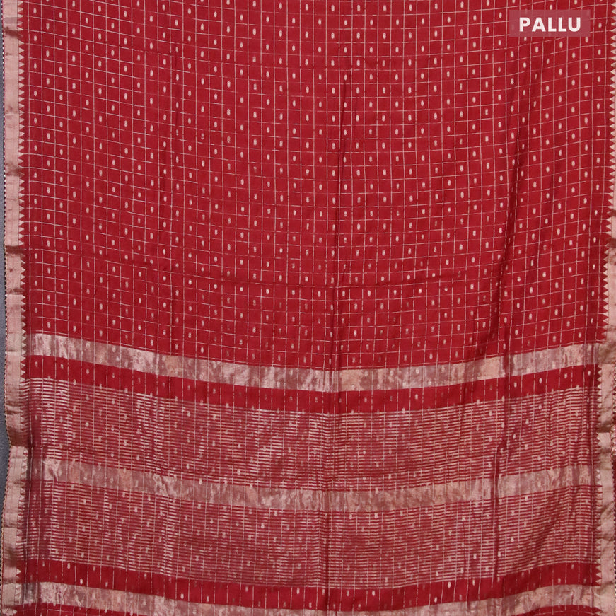 Semi chanderi saree maroon and black with allover zari checks & buttas and zari woven & gotapatti lace work border