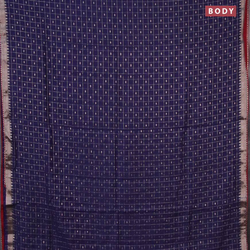 Semi chanderi saree dark blue and maroon with allover zari checks & buttas and zari woven & gotapatti lace work border