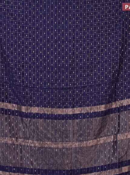 Semi chanderi saree dark blue and maroon with allover zari checks & buttas and zari woven & gotapatti lace work border