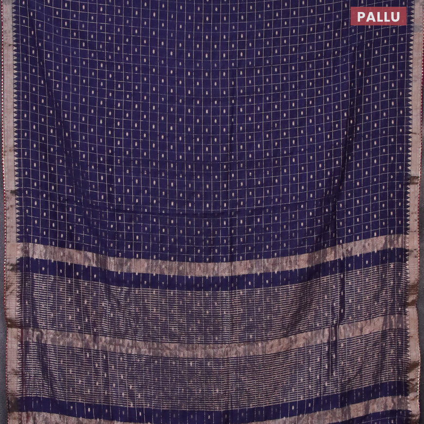 Semi chanderi saree dark blue and maroon with allover zari checks & buttas and zari woven & gotapatti lace work border