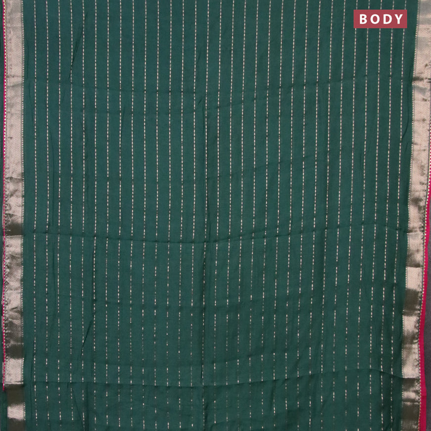 Semi chanderi saree bottle green and pink with allover zari weaves and zari woven & gotapatti lace work border