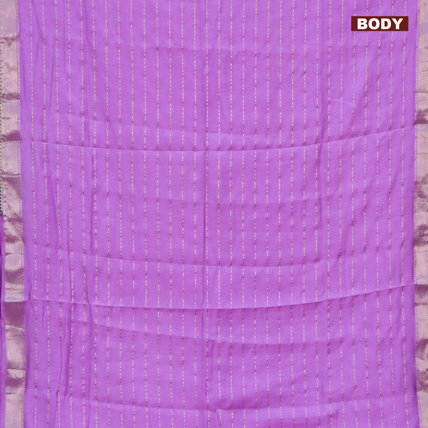 Semi chanderi saree lavender and bottle green with allover zari weaves and zari woven & gotapatti lace work border