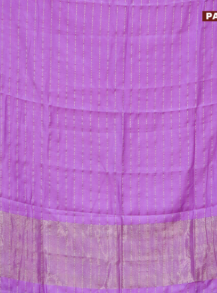 Semi chanderi saree lavender and bottle green with allover zari weaves and zari woven & gotapatti lace work border