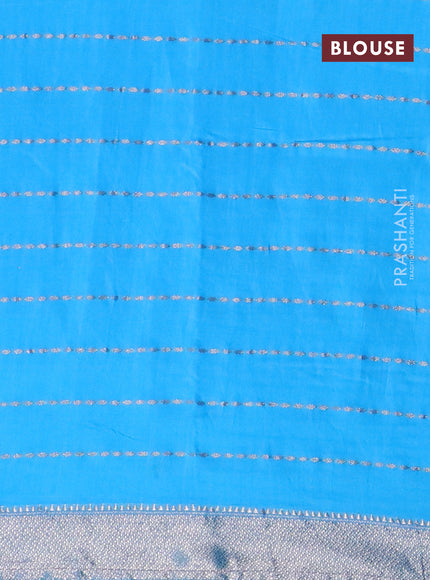 Semi chanderi saree blue and pink with allover zari weaves and zari woven & gotapatti lace work border