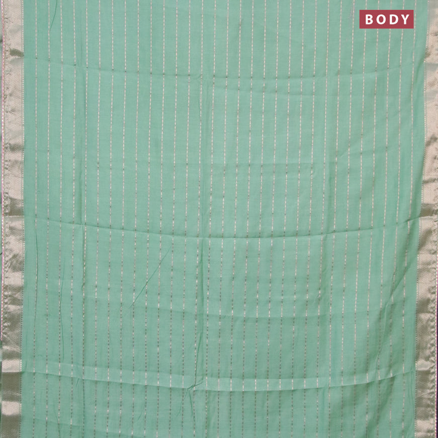 Semi chanderi saree pastel green and pastel pink with allover zari weaves and zari woven & gotapatti lace work border