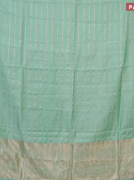 Semi chanderi saree pastel green and pastel pink with allover zari weaves and zari woven & gotapatti lace work border