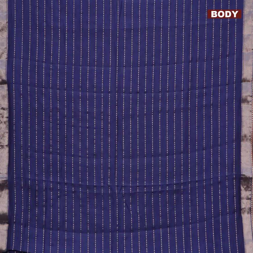 Semi chanderi saree navy blue and pastel brown with allover zari weaves and zari woven & gotapatti lace work border