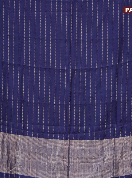 Semi chanderi saree navy blue and pastel brown with allover zari weaves and zari woven & gotapatti lace work border