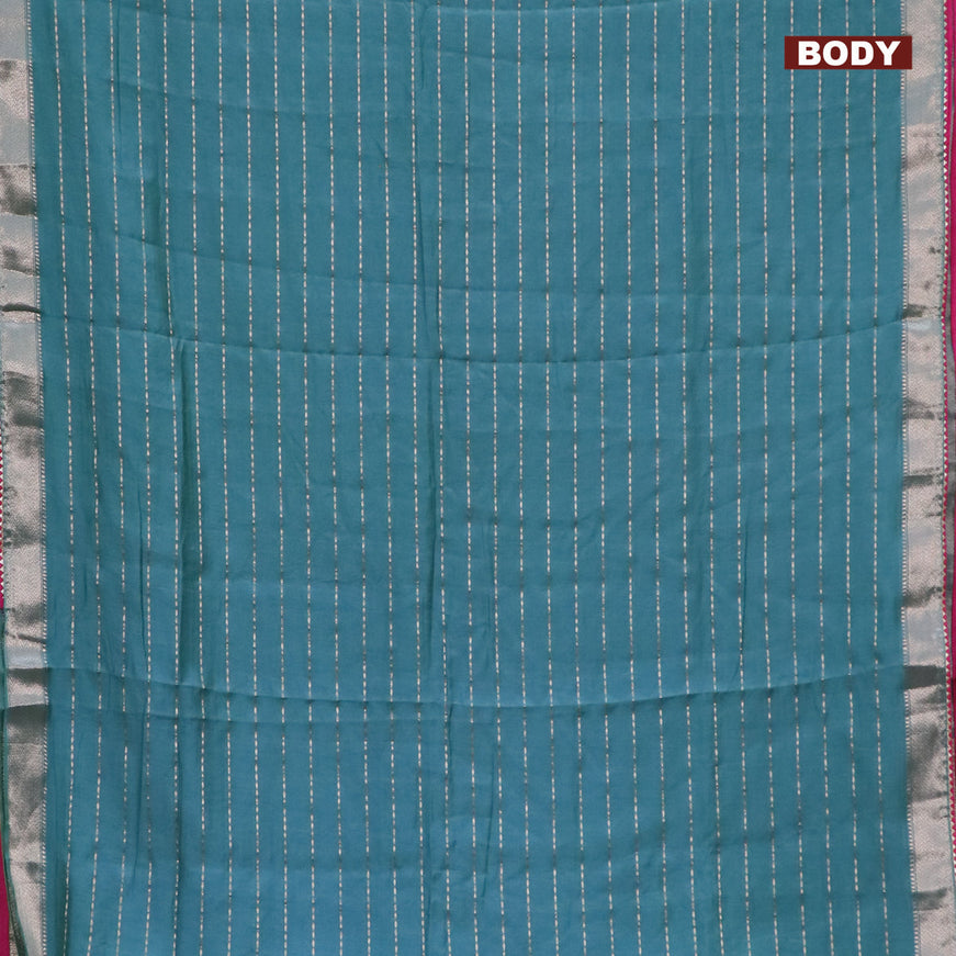 Semi chanderi saree teal green shade and pink with allover zari weaves and zari woven & gotapatti lace work border