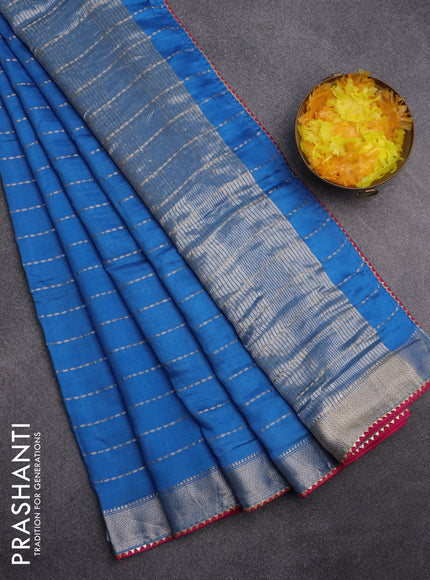 Semi chanderi saree cs blue and pink with allover zari weaves and zari woven & gotapatti lace work border