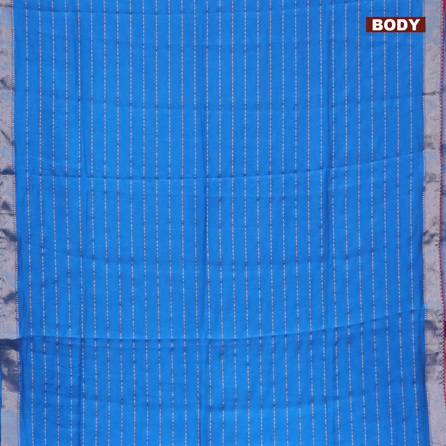 Semi chanderi saree cs blue and pink with allover zari weaves and zari woven & gotapatti lace work border