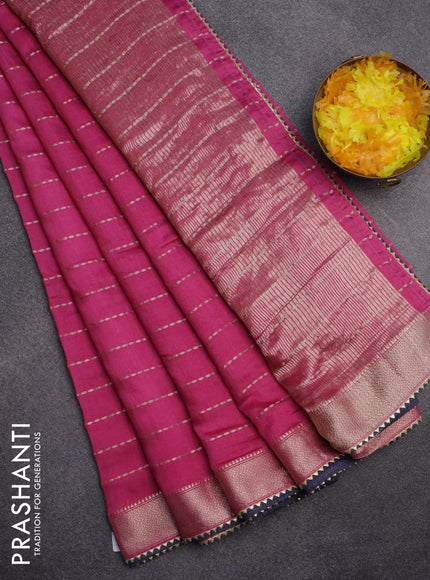 Semi chanderi saree pink and grey shade with allover zari weaves and zari woven & gotapatti lace work border